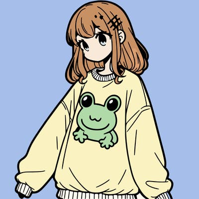 girl wearing frogging sweatshirt