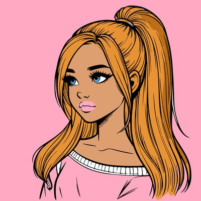 realistic girl with a high ponytail