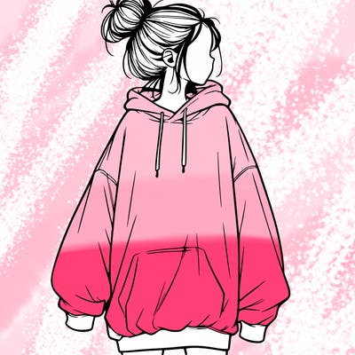 realistic girl with a oversized sweatshirt on and a bun