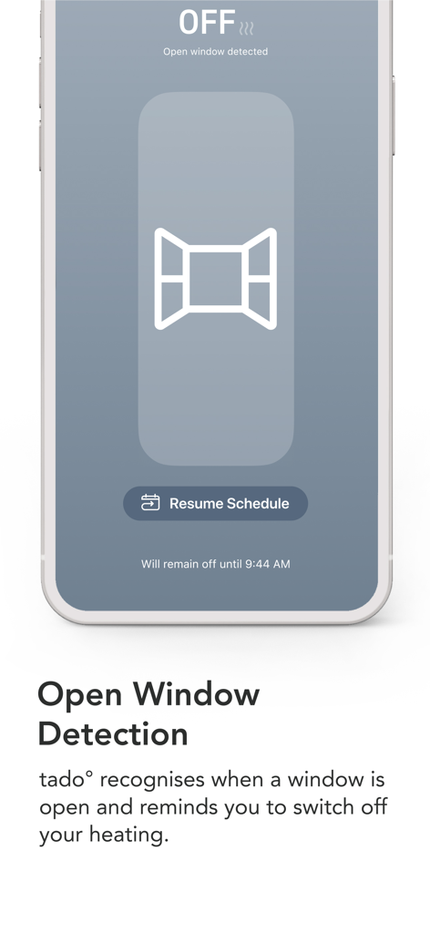 tado° - Tado app interface displaying the open window detection feature that automatically turns off heating to save energy