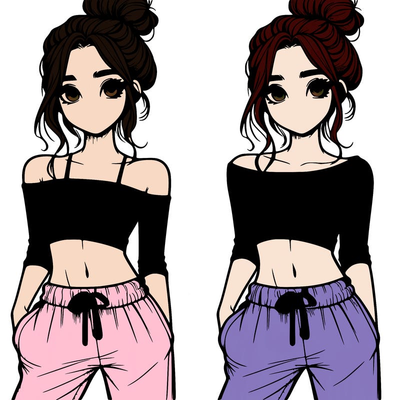girl with croptop sweatpants hair in a bun realistic