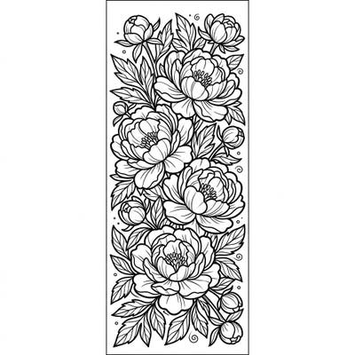 Dive into a world of floral elegance with this beautiful peony bookmark coloring page. Its intricate design, featuring lush blossoms and delicate leaves, provides a perfect creative escape for all ages.