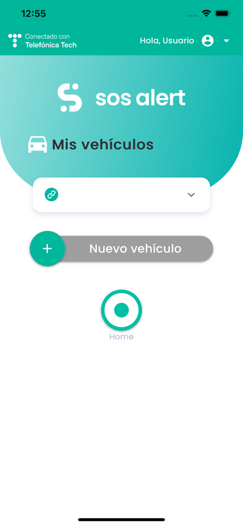 SOS Alert - The home screen of the SOS Alert app featuring the My Vehicles section and a button to add a new vehicle.
