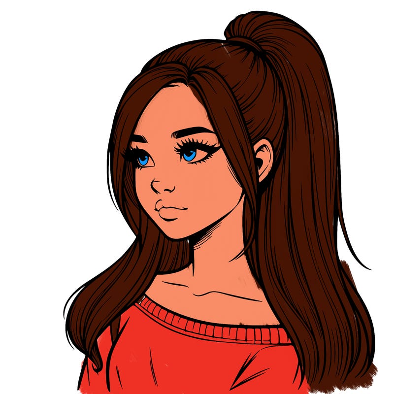 realistic girl with a high ponytail