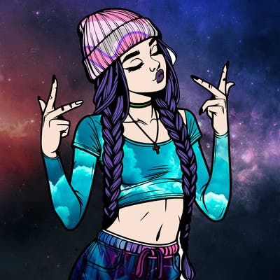 realistic teenage girl with braids and a beanie and crop top doing 🫶🏼