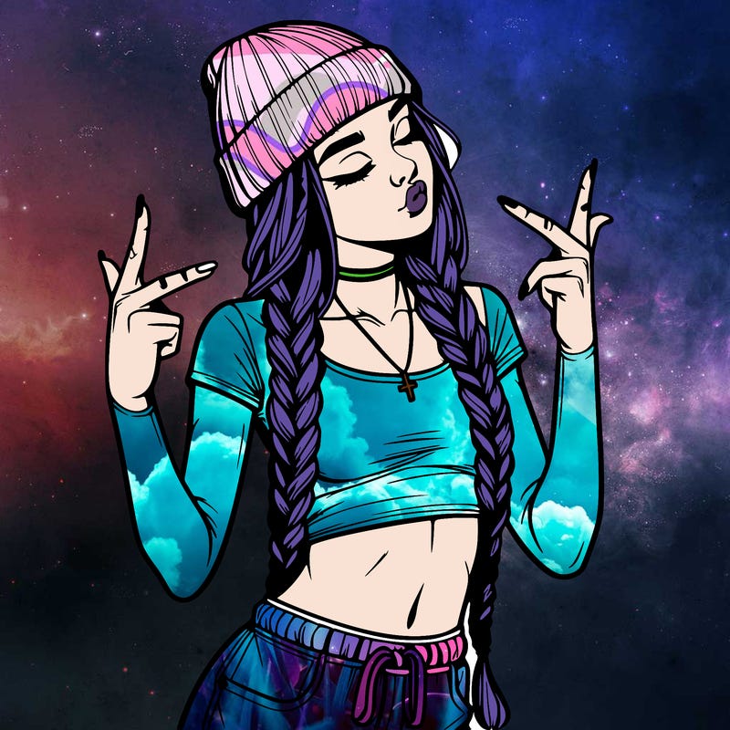 realistic teenage girl with braids and a beanie and crop top doing 🫶🏼