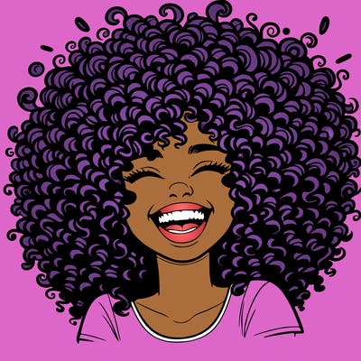 realistic girl with super curly hair laughing