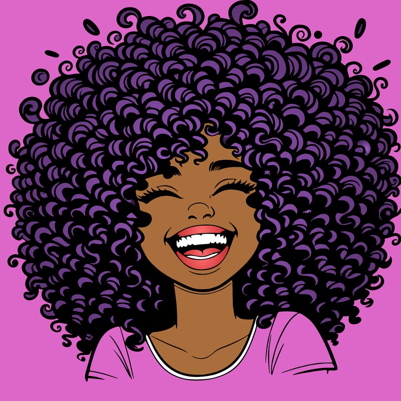 realistic girl with super curly hair laughing
