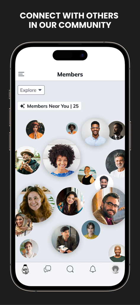 The Daily Moth app community screen showing profile photos of diverse members