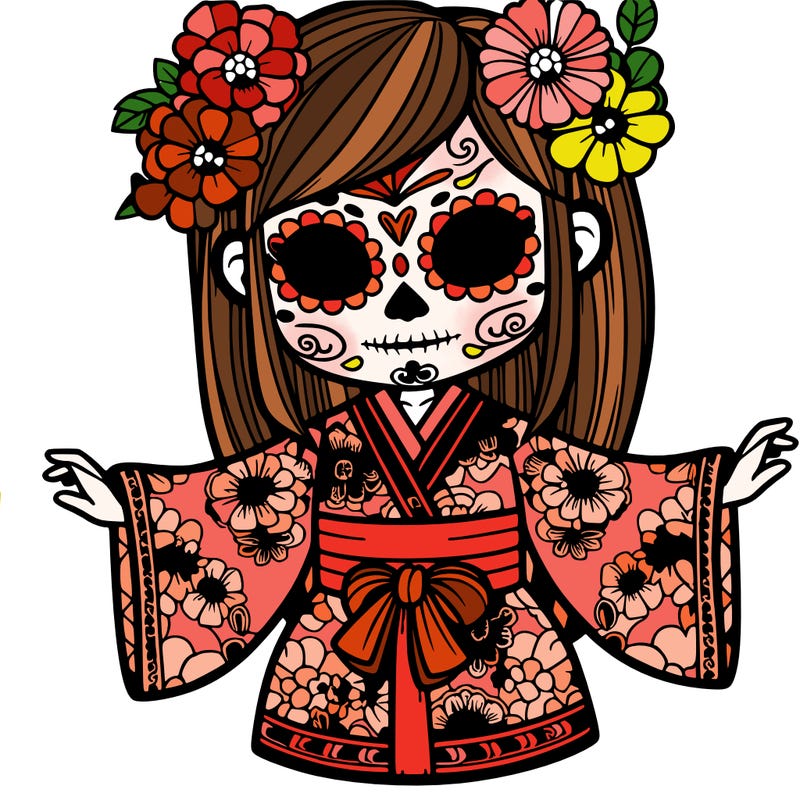 day of the dead girl wearing a kimono