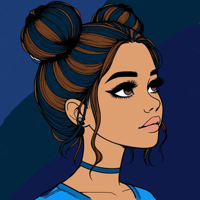 realistic girl with buns on the top of her head