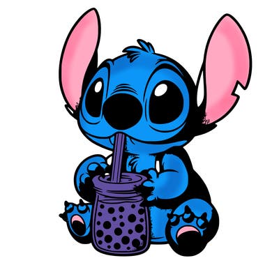 stitch drinking boba tea
