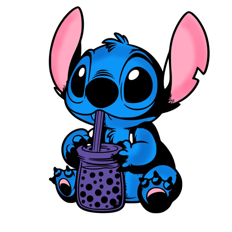 stitch drinking boba tea