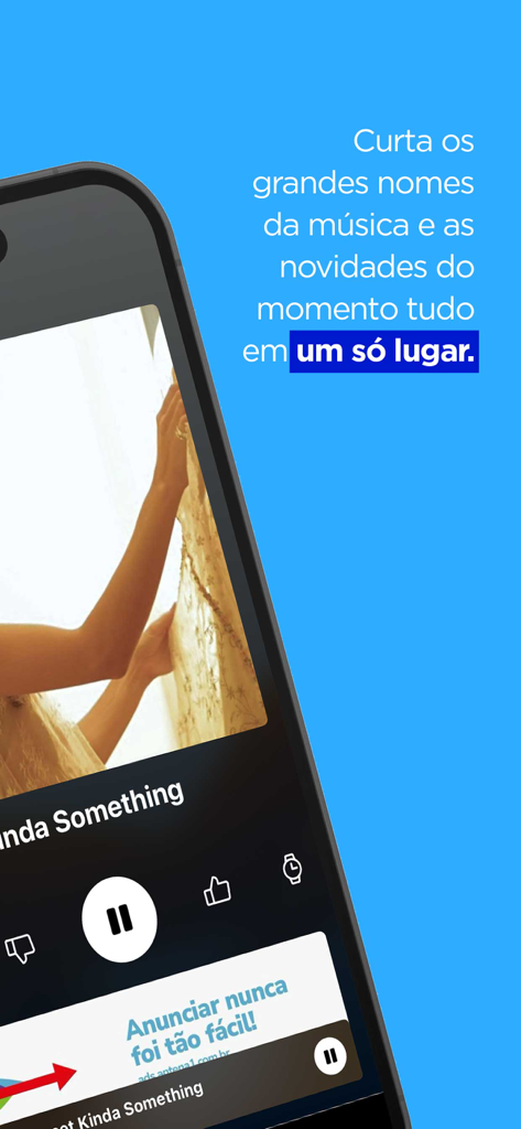 Smartphone screen displaying the Radio Antena 1 music player interface with playback controls and album art.