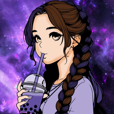 realistic girl with braided hair drinking boba