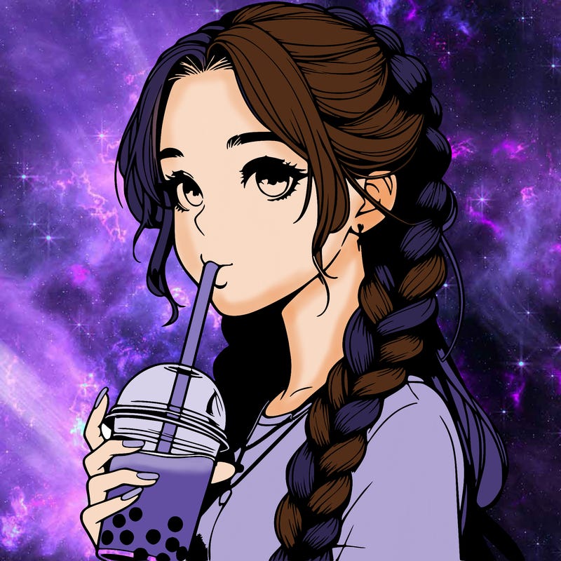 realistic girl with braided hair drinking boba