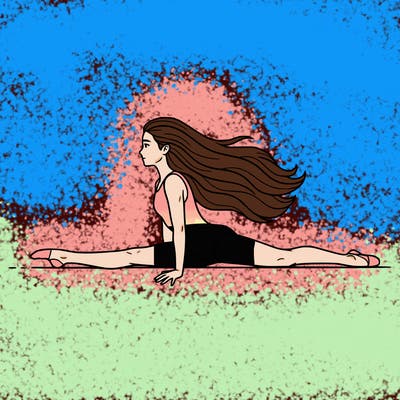 gymnastics girl with long hair doing the middle spits