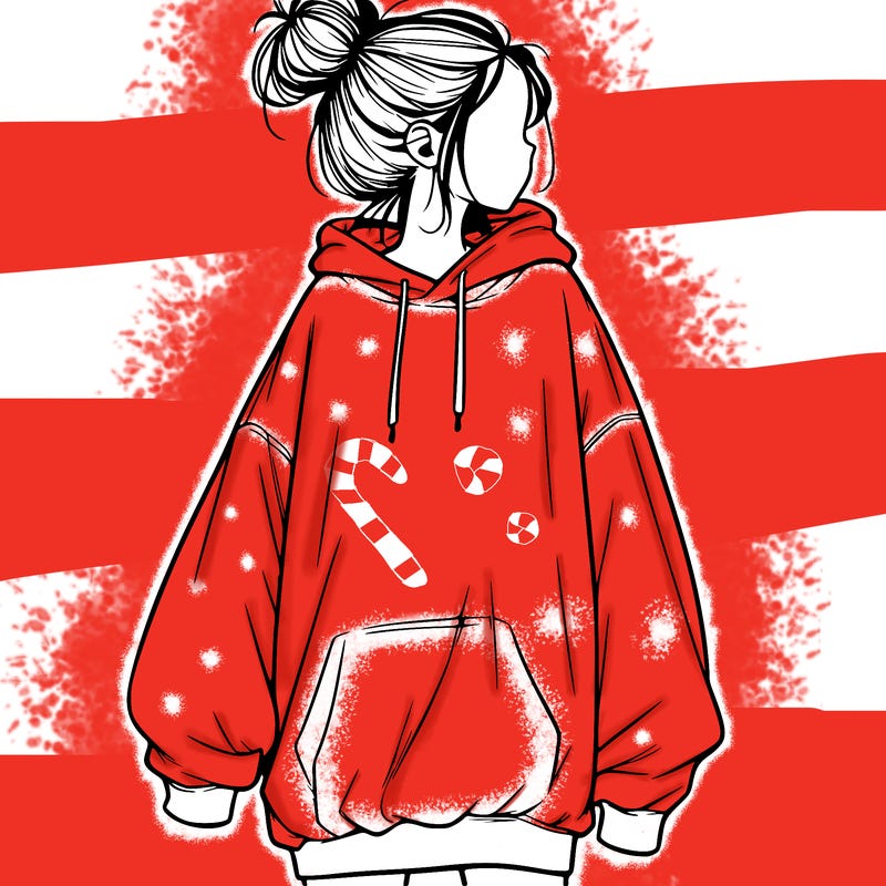 realistic girl with a oversized sweatshirt on and a bun