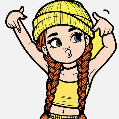 realistic teenage girl with braids and a beanie and crop top doing 🫶🏼