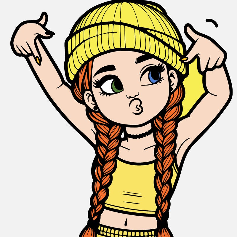 realistic teenage girl with braids and a beanie and crop top doing 🫶🏼