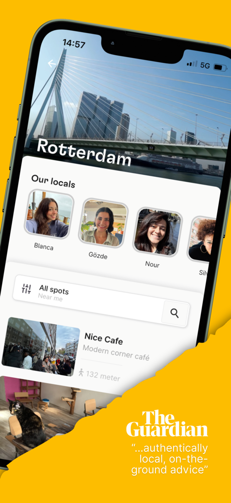 Spotted by Locals City Guides - Spotted by Locals app interface showing Rotterdam city guide with local insider profiles and recommendations
