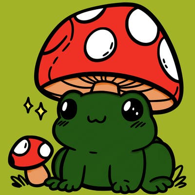 a cute frog with a mushroom hat