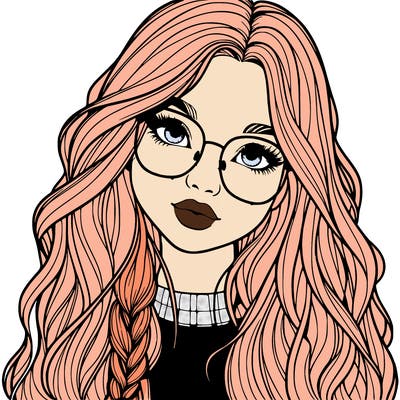 girl with long hair and freckles and glasses realistic