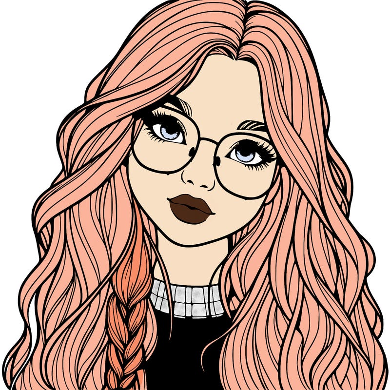 girl with long hair and freckles and glasses realistic