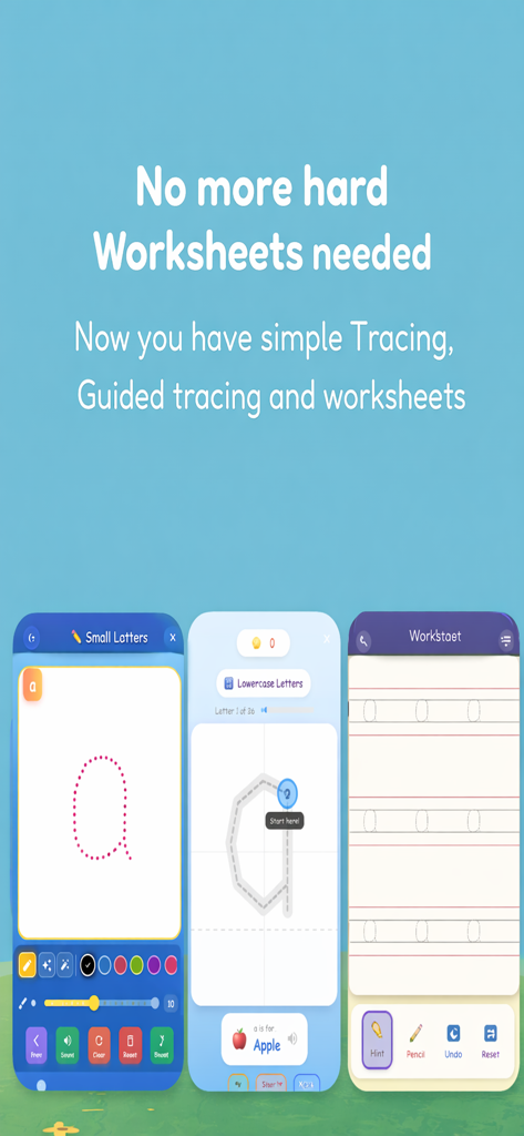 Kids Academy - Learn and Play - Hojas de trabajo digitales para trazar y escribir letras del abecedario para niños en edad preescolar.