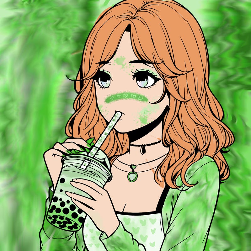 realistic girl drinking boba tea