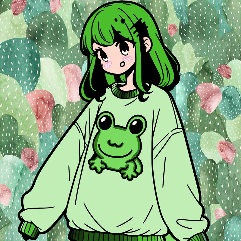 girl wearing frogging sweatshirt