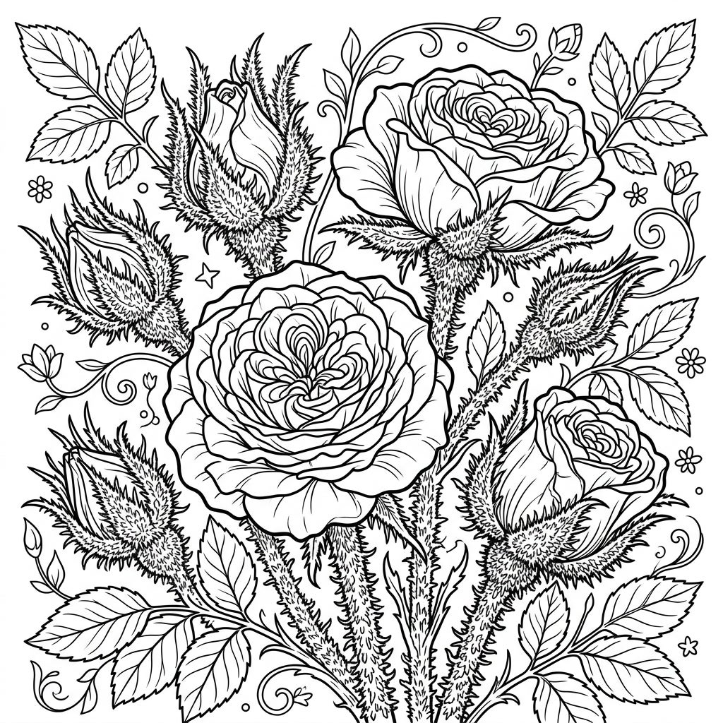 Moss Roses Coloring Pages | Free Printable