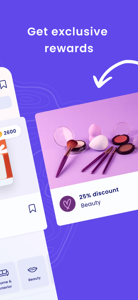 Stepler - Walk & Earn - Interface do aplicativo Stepler exibindo um desconto de vinte e cinco por cento em produtos de beleza disponíveis como recompensa exclusiva.