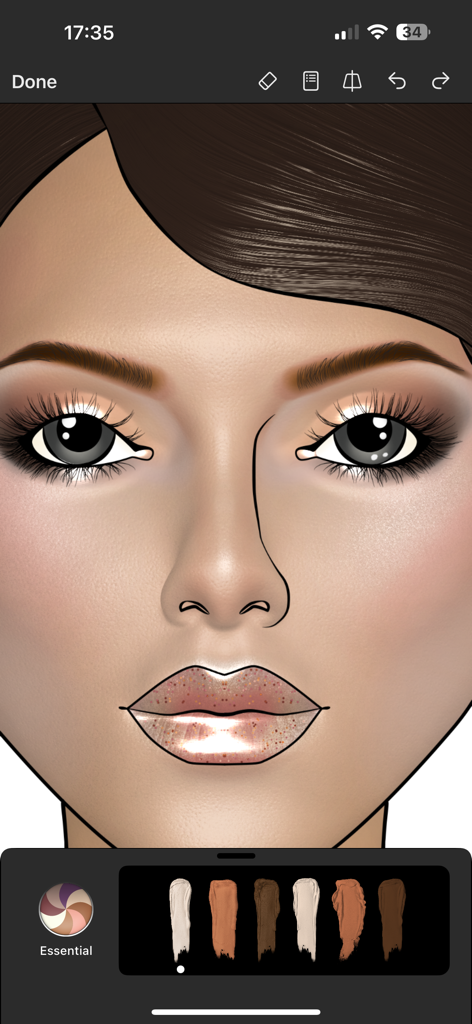 Prêt à Makeup - Um face chart de maquiagem digital profissional com texturas realistas e ferramentas cosméticas exibidas na tela
