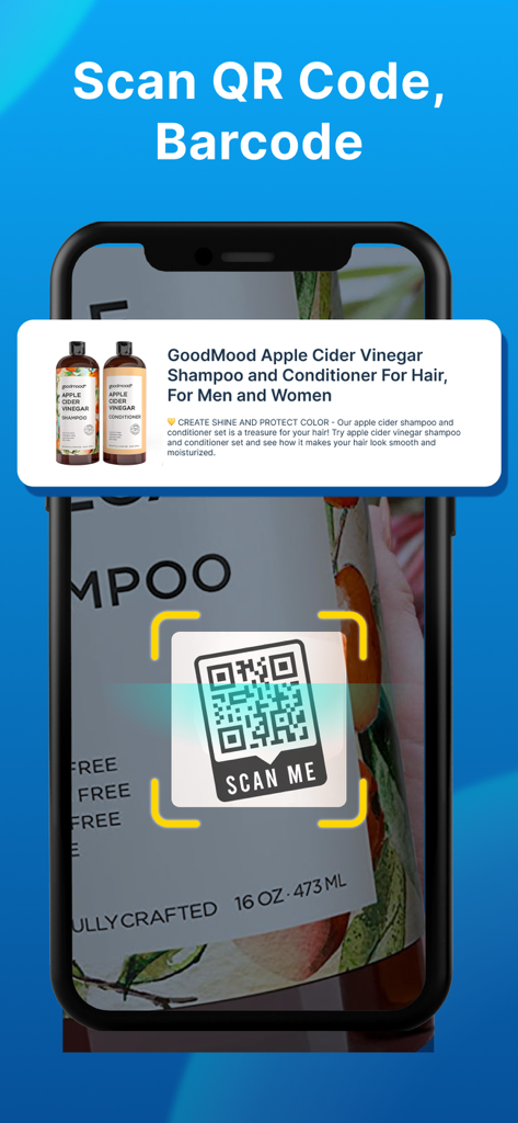 Smart Air Printer App - Scan - Una pantalla de iPhone que demuestra la función de escaneo de códigos QR y de barras de Smart Air Printer App.