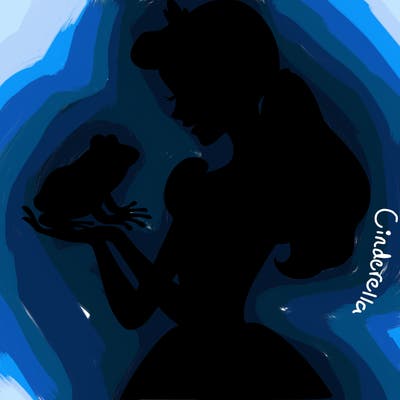 a shadow of a princess holding a frog realistic