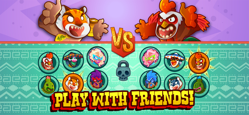 Schermata di selezione del personaggio per la modalità multigiocatore di UFB Lucha Libre con lottatori in stile cartone animato