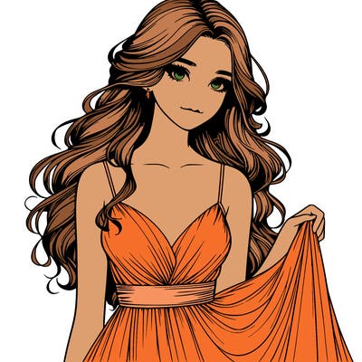 realistic girl in flowy silky prom dress