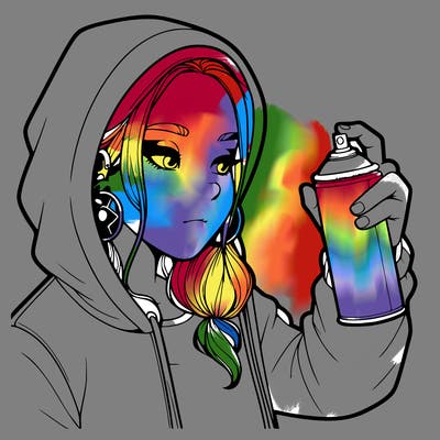 a realistic girl, spray painting