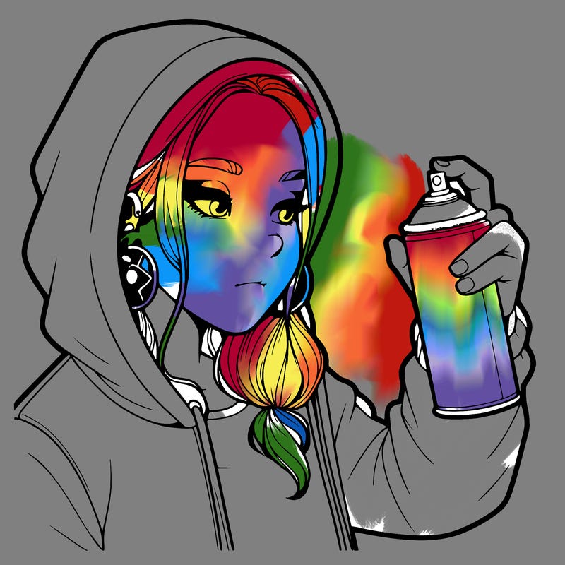 a realistic girl, spray painting