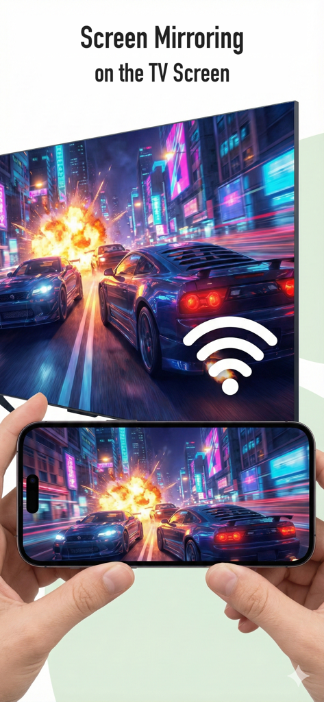 Screen mirroring a racing game from a smartphone to a TV screen