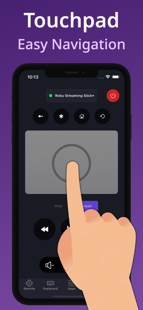 Touchpad-Oberfläche für einfache Navigation in der Remote for RokuTV-App