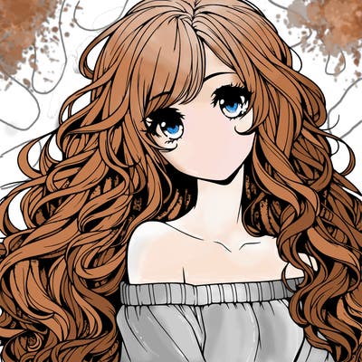 realistic, anime girl with really long curly hair
