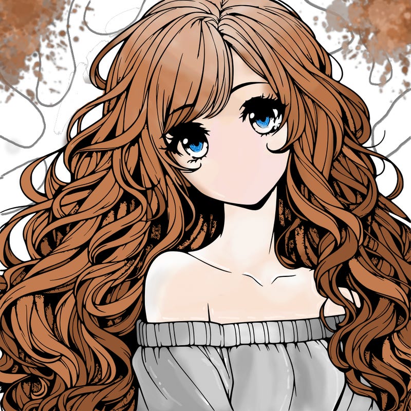 realistic, anime girl with really long curly hair