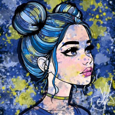 realistic girl with buns on the top of her head