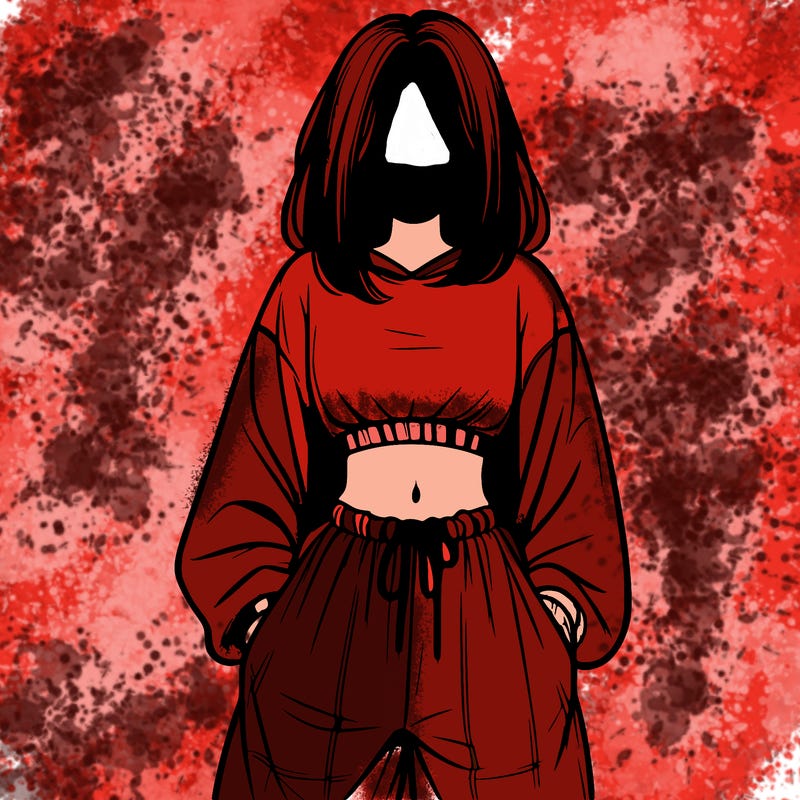 realistic girl faceless with baggy pants and a crop top