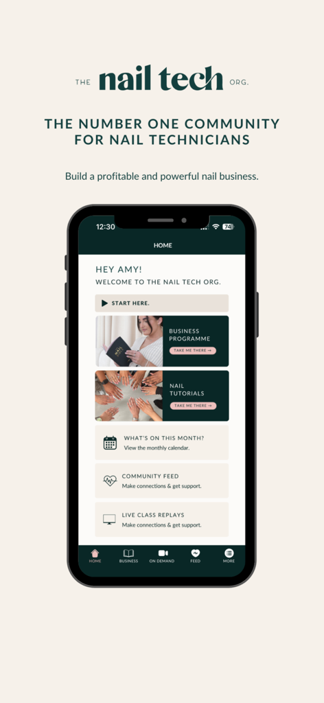 TheNailTech.org - The home screen of TheNailTech.org app featuring business programs and nail tutorials