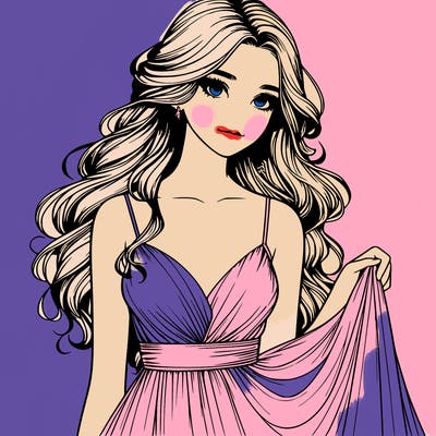 realistic girl in flowy silky prom dress