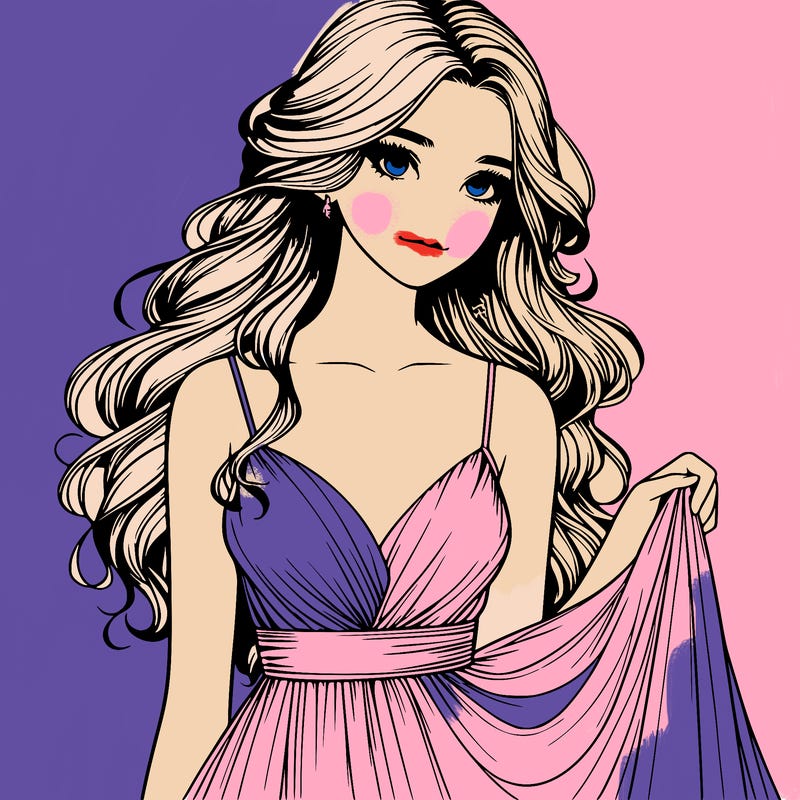 realistic girl in flowy silky prom dress
