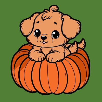 cute little puppy in a pumpkin